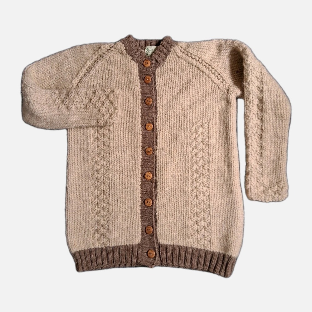 Vtg Fiddlehead Fleece Canadian Cardigan Women's Medium Thick Wool Hand Knit 80's
